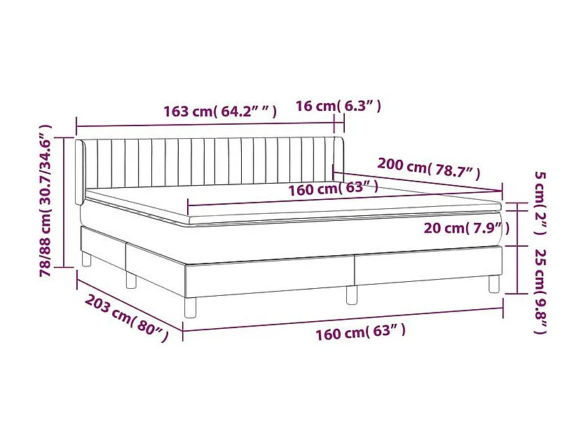 Sommier à lattes de lit avec matelas Gris foncé 160x200 Tissu