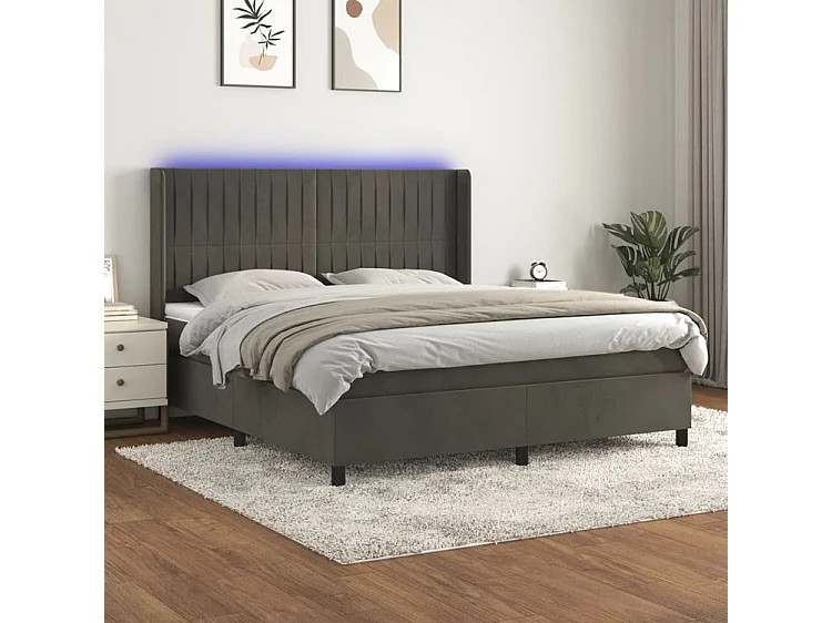 Sommier à lattes de lit matelas et LED Gris foncé 160x200
