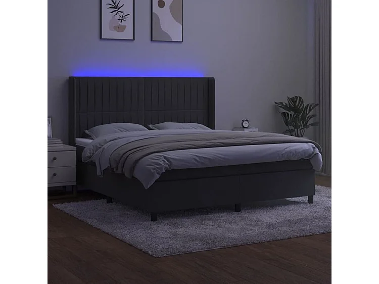 Sommier à lattes de lit matelas et LED Gris foncé 160x200