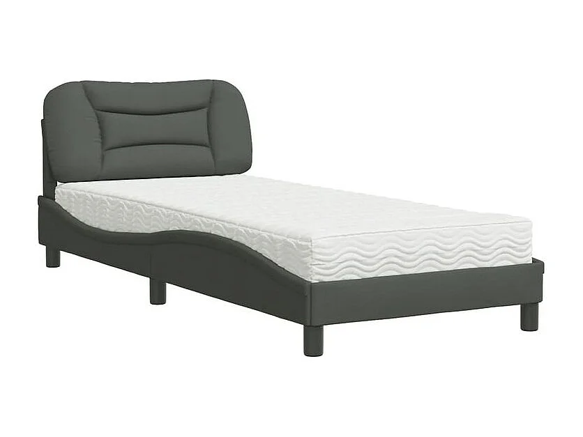 Lit avec matelas gris foncé 90x190 tissu