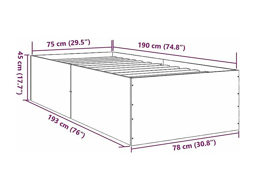 Cadre de lit sonoma gris 75x190 bois d'ingénierie