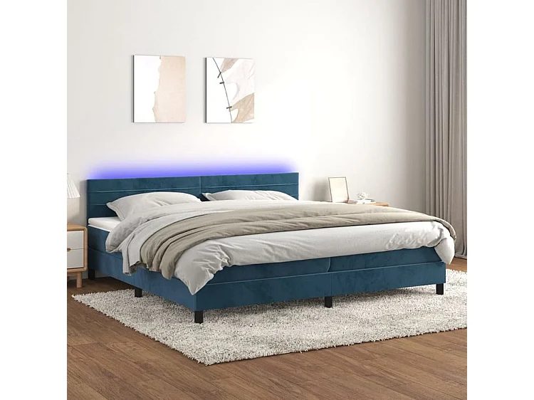 Sommier à lattes de lit avec matelas LED Bleu foncé 200x200