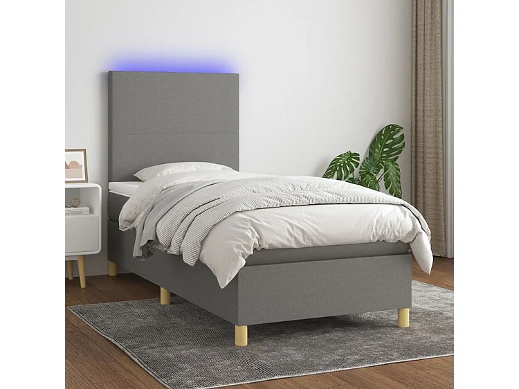 Sommier à lattes de lit avec matelas et LED Gris foncé 90x190