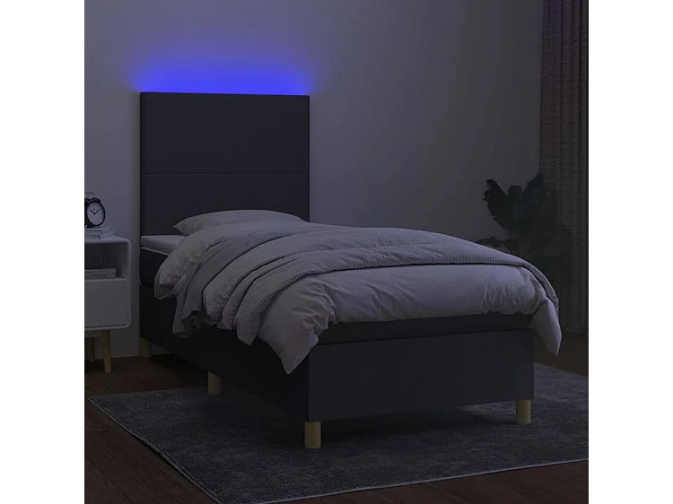Sommier à lattes de lit avec matelas et LED Gris foncé 90x190