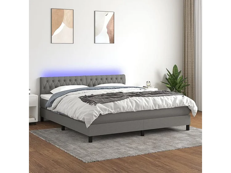 Sommier à lattes de lit et matelas et LED Gris foncé 160x200