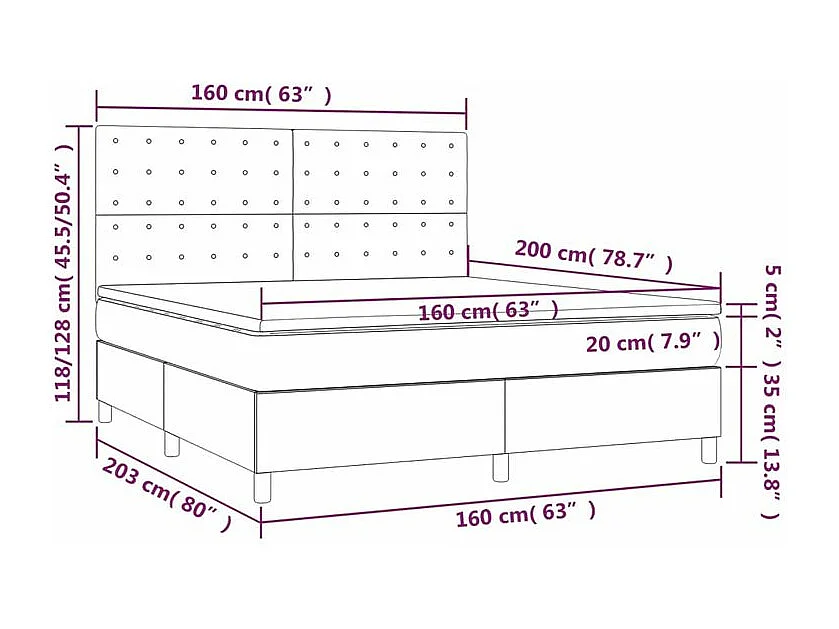 Sommier à lattes de lit matelas et LED Gris clair 160x200