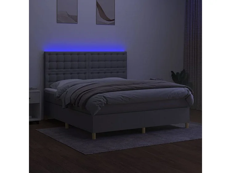 Sommier à lattes de lit matelas et LED Gris clair 160x200