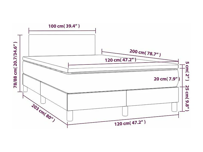 Sommier à lattes de lit avec matelas et LED Noir 120x200