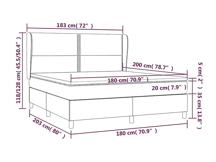 Sommier à lattes de lit avec matelas Noir 180x200 Tissu