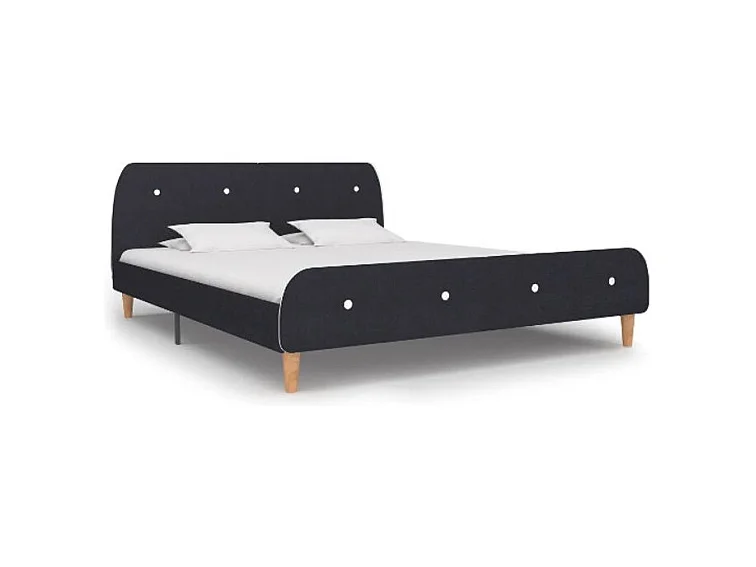 Lit adulte tissu gris foncé et pieds bois massif clair Indie 160x200