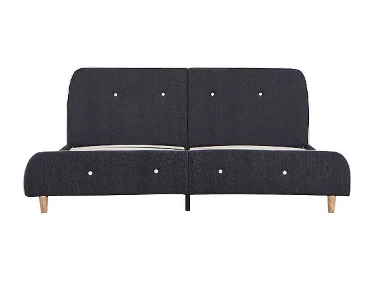 Lit adulte tissu gris foncé et pieds bois massif clair Indie 160x200