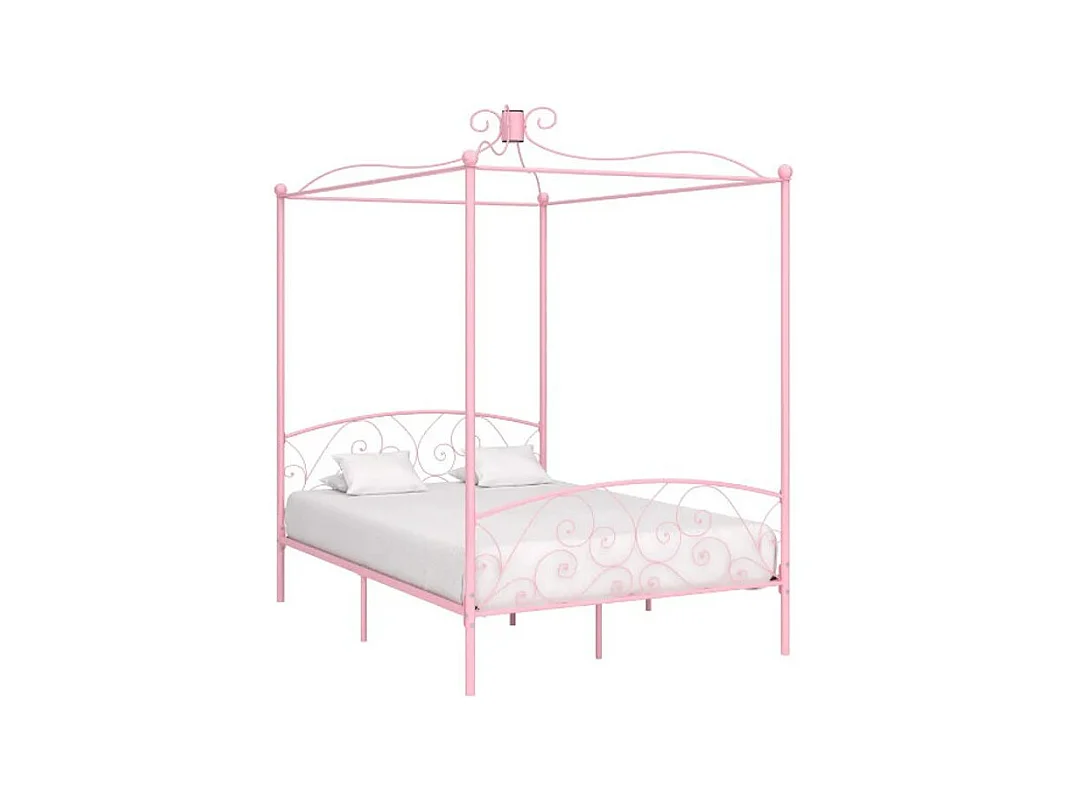 Lit à baldaquin métal rose Donkl 120x200