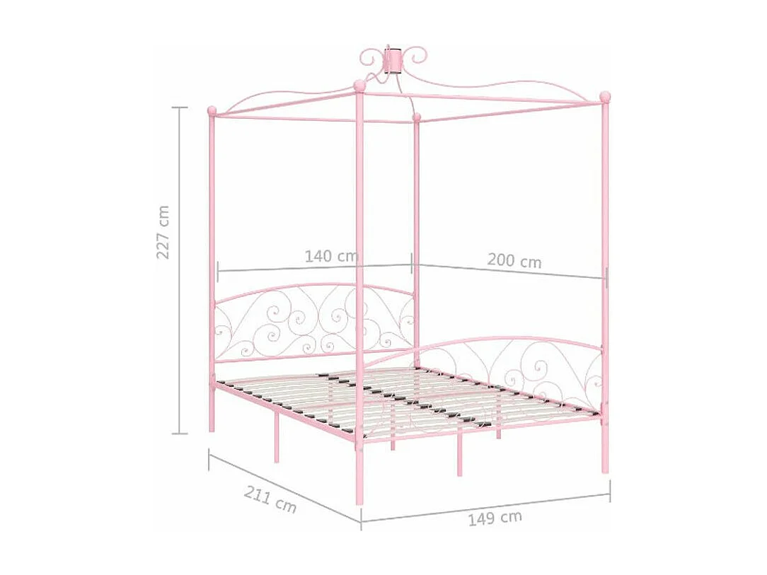 Lit à baldaquin métal rose Donkl 120x200