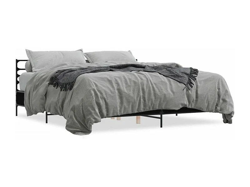 Cadre de lit noir 200x200 bois d'ingénierie et métal