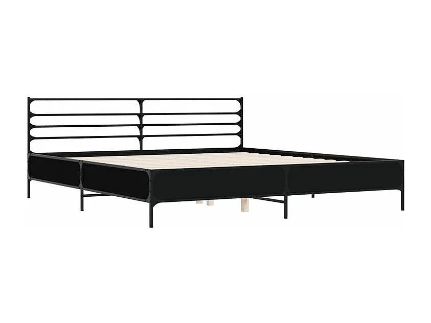 Cadre de lit noir 200x200 bois d'ingénierie et métal