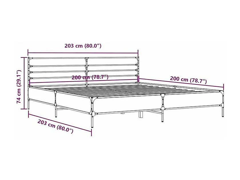 Cadre de lit noir 200x200 bois d'ingénierie et métal