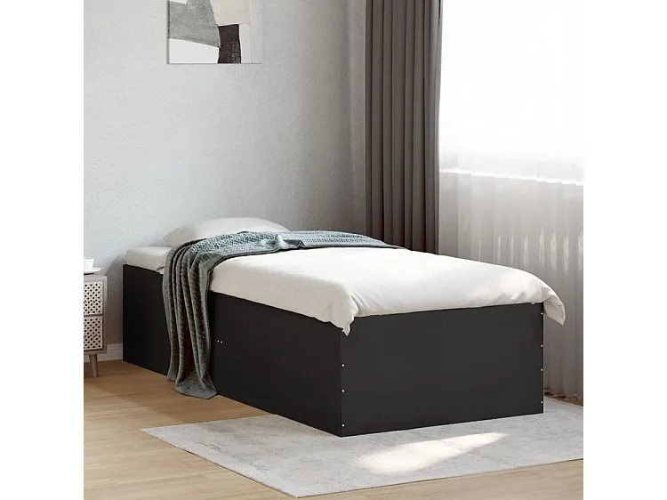 Cadre de lit noir 75x190 bois d'ingénierie