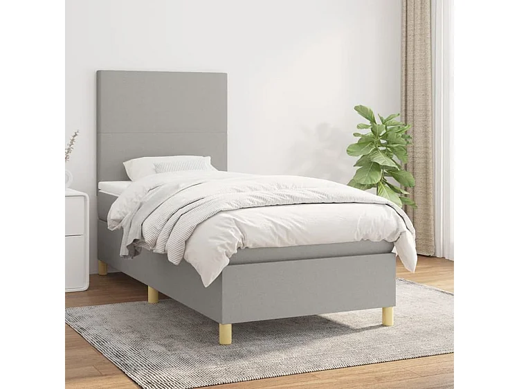 vidaXL Cama box spring con colchón tela gris claro 90x190 cm