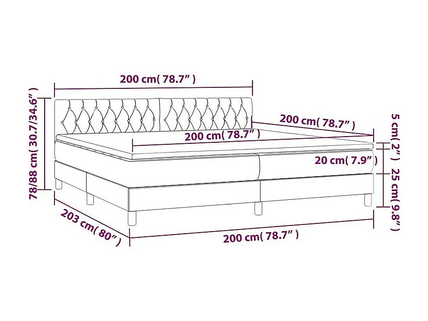Sommier à lattes de lit avec matelas Noir 200x200 Tissu