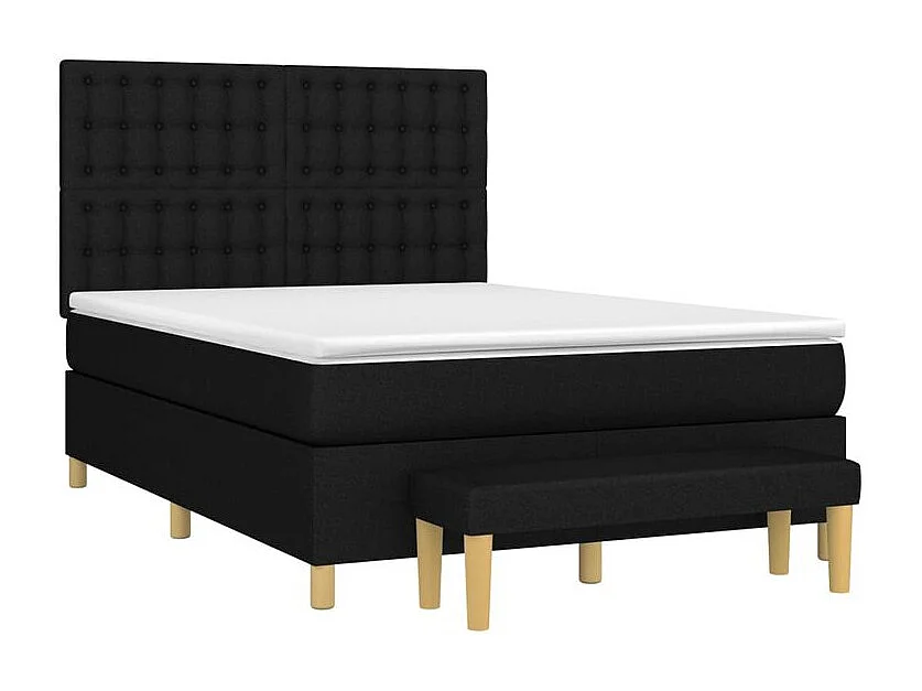 Sommier à lattes de lit avec matelas Noir 140x190 Tissu