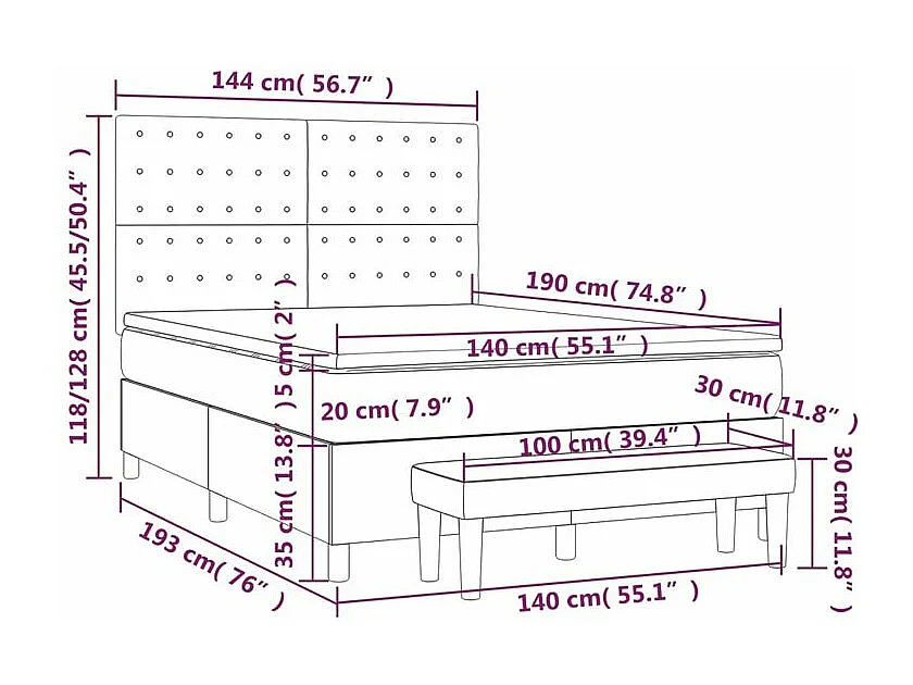 Sommier à lattes de lit avec matelas Noir 140x190 Tissu