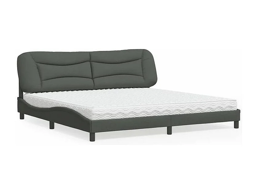 Lit avec matelas gris foncé 200x200 tissu