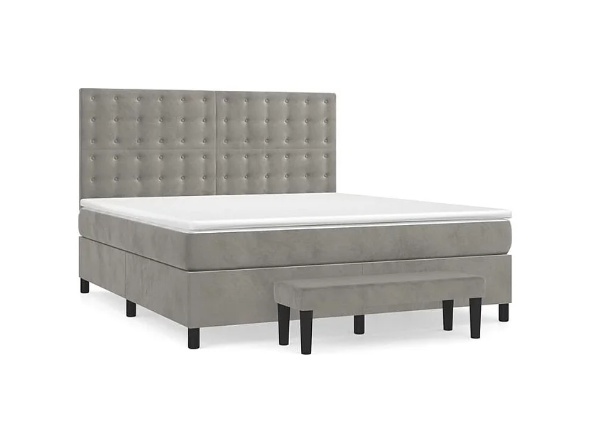 Sommier à lattes de lit et matelas Gris clair 160x200 Velours