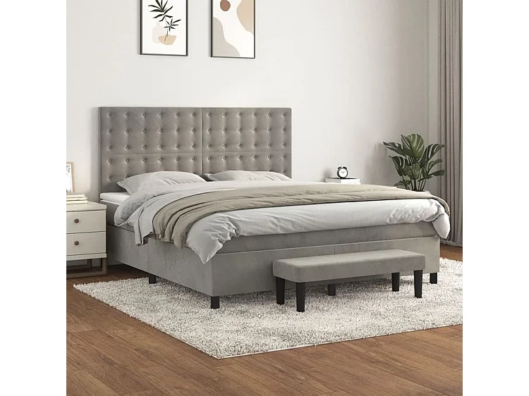Sommier à lattes de lit et matelas Gris clair 160x200 Velours