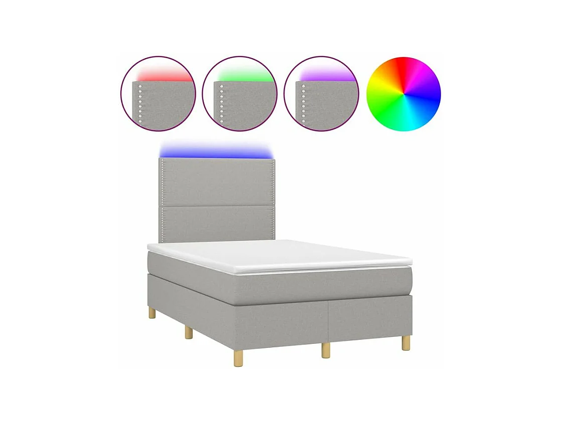 Sommier à lattes de lit et matelas et LED Gris clair 120x200