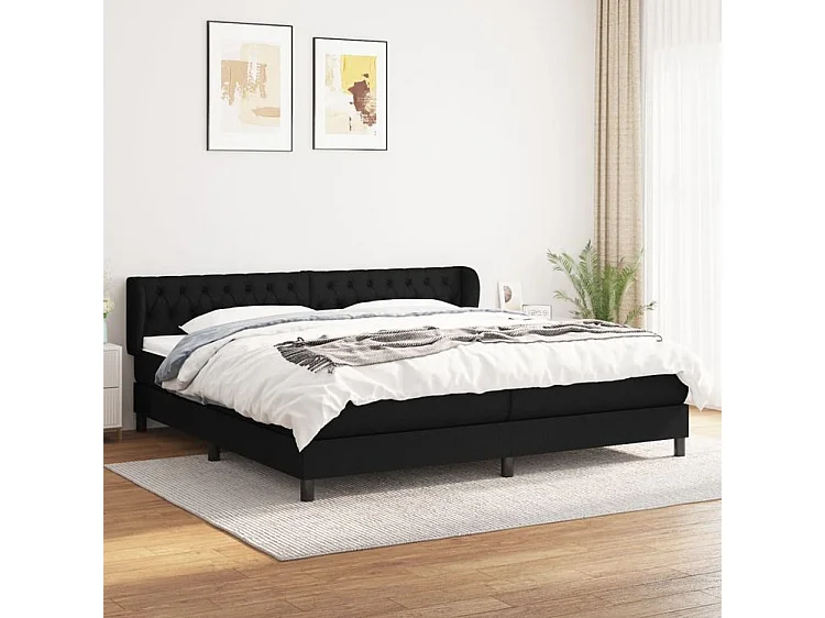 Sommier à lattes de lit avec matelas Noir 200x200 Tissu