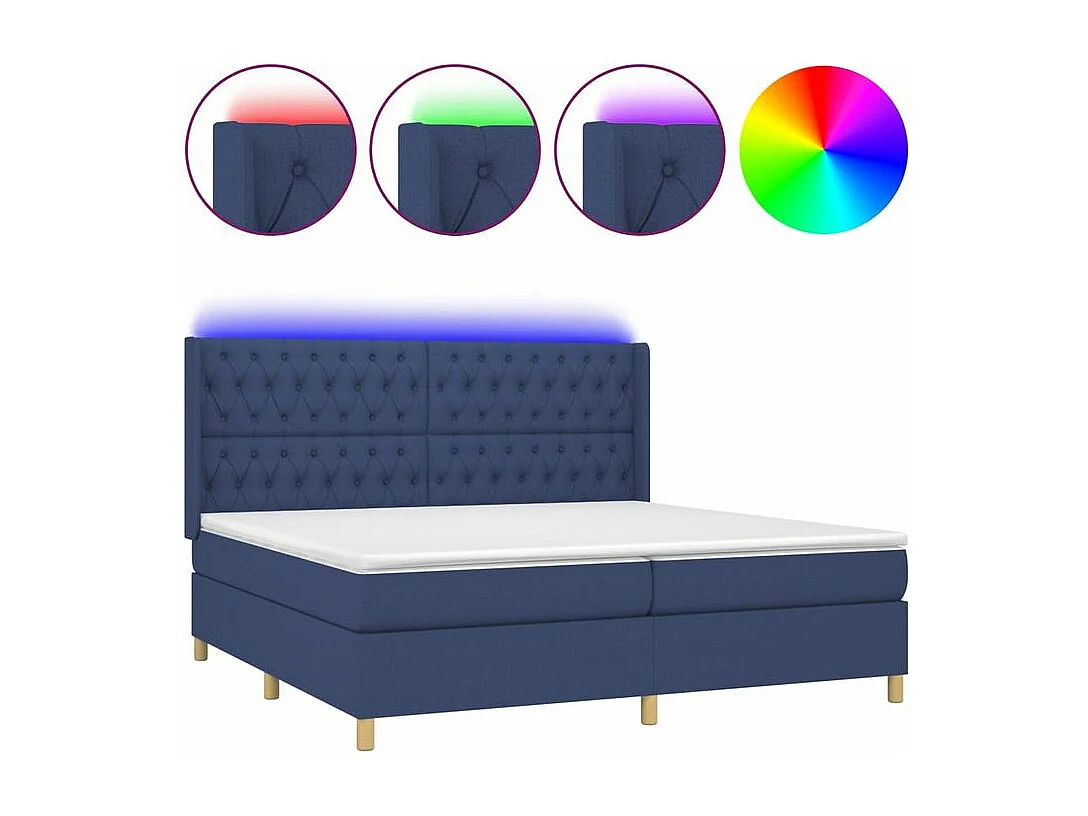 Sommier à lattes de lit matelas et LED Bleu 200x200 Tissu