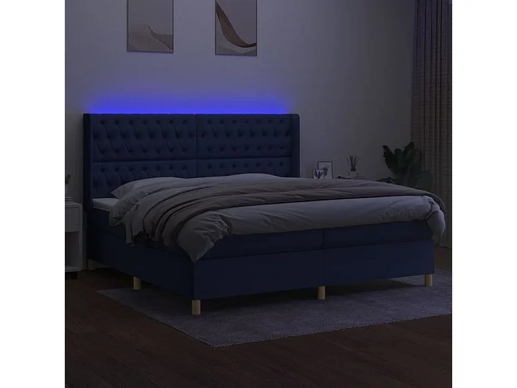 Sommier à lattes de lit matelas et LED Bleu 200x200 Tissu