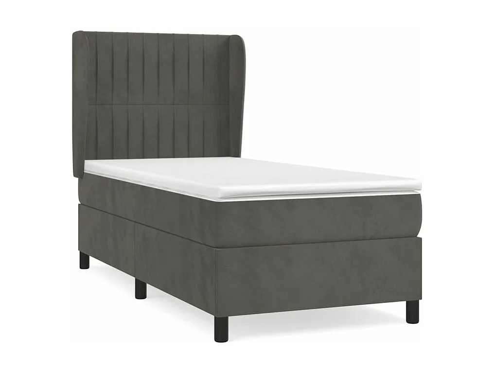 Sommier à lattes de lit et matelas Gris foncé 90x190 Velours