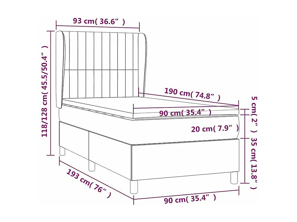 Sommier à lattes de lit et matelas Gris foncé 90x190 Velours