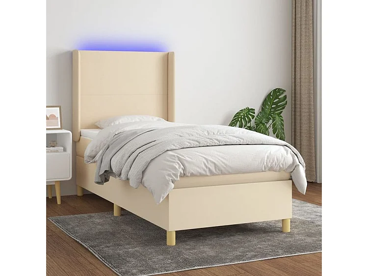Sommier à lattes de lit matelas et LED Crème 90x190 Tissu