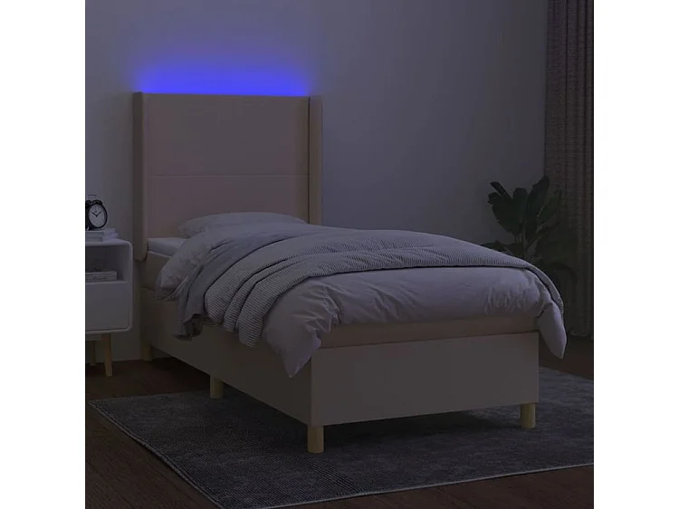 Sommier à lattes de lit matelas et LED Crème 90x190 Tissu