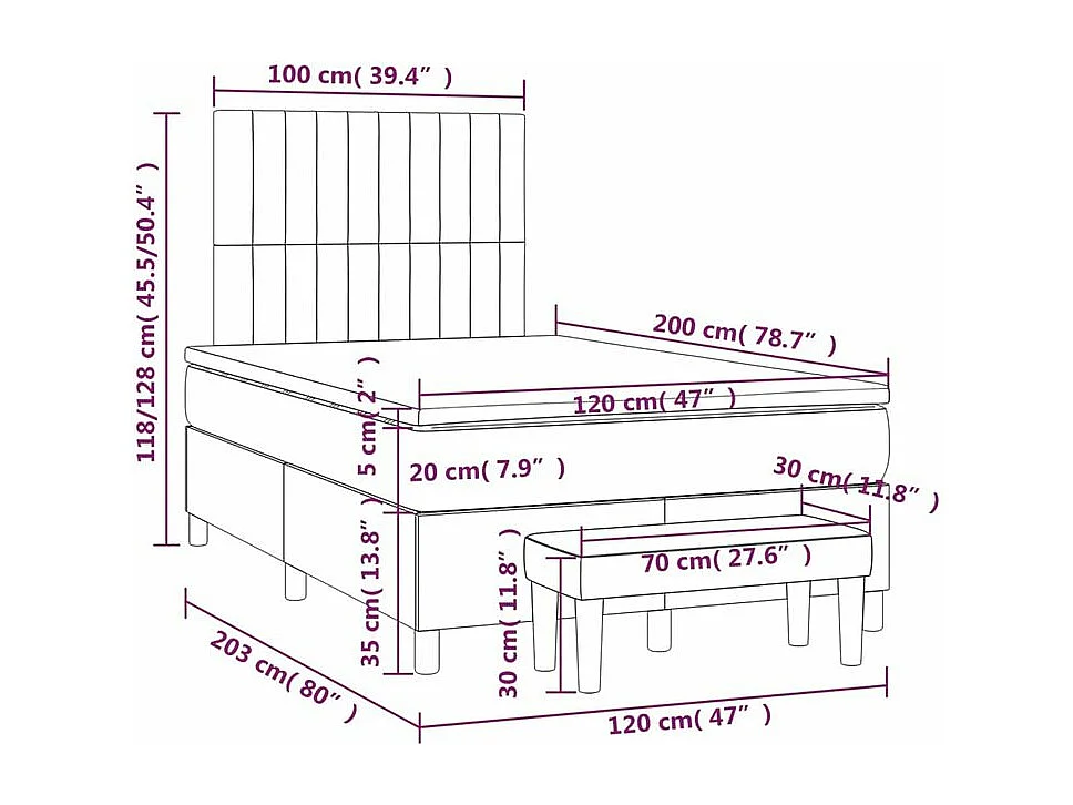 Sommier à lattes de lit avec matelas Gris clair 120x200 Tissu