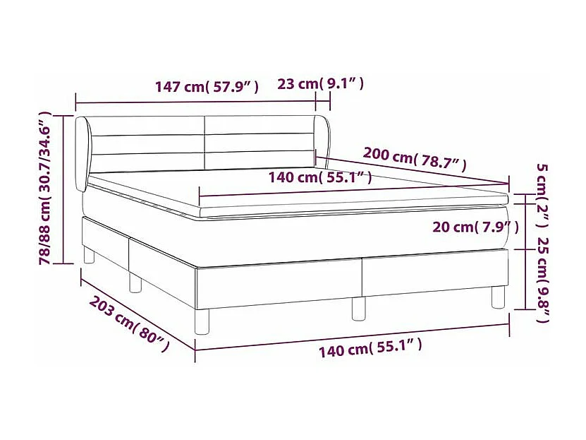 Sommier à lattes de lit et matelas Gris clair 140x200 Velours