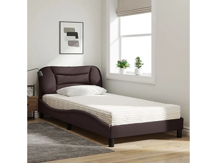 Lit avec matelas marron foncé 100x200 tissu