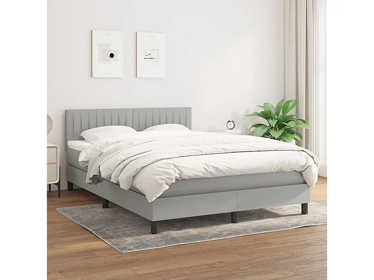 Sommier à lattes de lit avec matelas Gris clair 140x200 Tissu