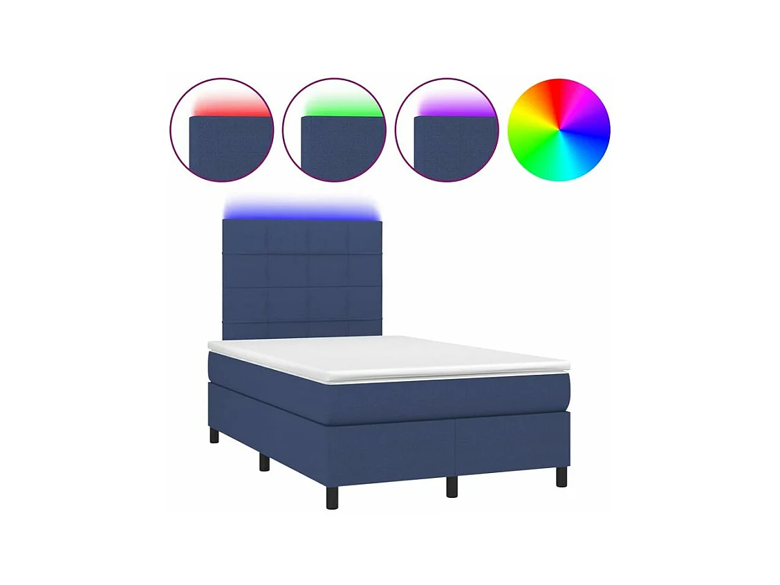 Sommier à lattes de lit et matelas et LED Bleu 120x200 Tissu