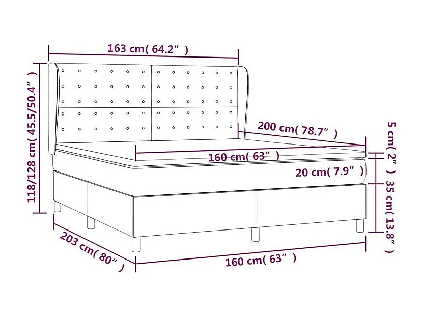 Sommier à lattes de lit et matelas Gris clair 160x200 Velours