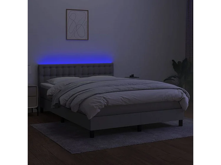 Sommier à lattes de lit et matelas et LED Gris clair 140x190