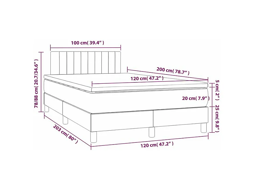 vidaXL Cama box spring con colchón tela color crema 120x200 cm