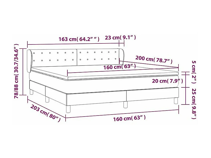 Sommier à lattes de lit et matelas Gris foncé 160x200 Velours