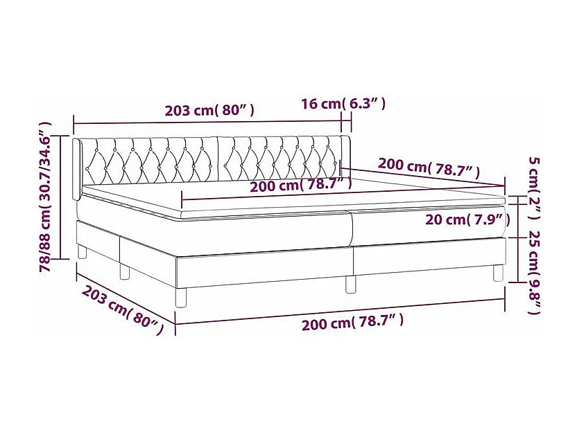 Sommier à lattes de lit avec matelas Gris foncé 200x200 Tissu
