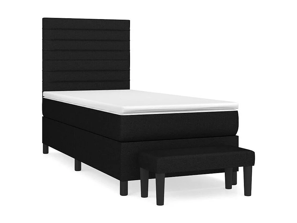 Sommier à lattes de lit avec matelas Noir 100x200 Tissu