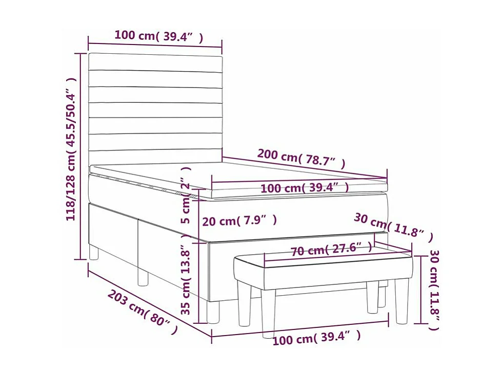 Sommier à lattes de lit avec matelas Noir 100x200 Tissu