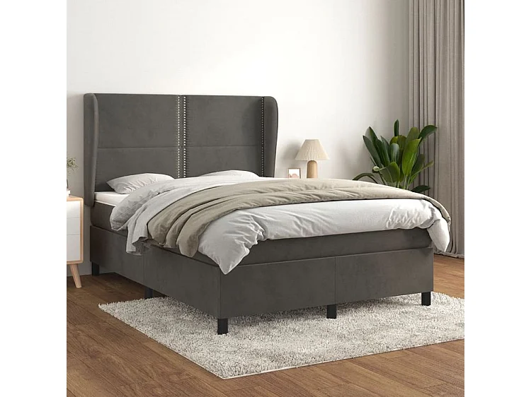Sommier à lattes de lit et matelas Gris foncé 140x190 Velours