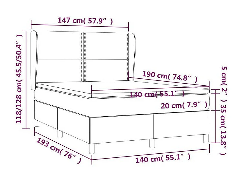 Sommier à lattes de lit et matelas Gris foncé 140x190 Velours